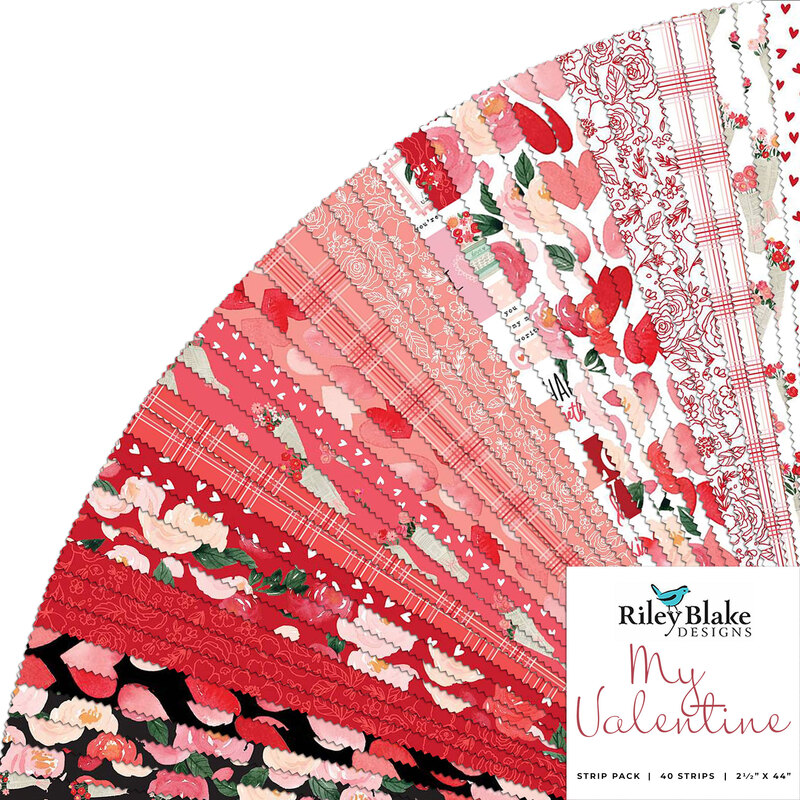 collage of all fabrics included in My Valentine Rollie Polie