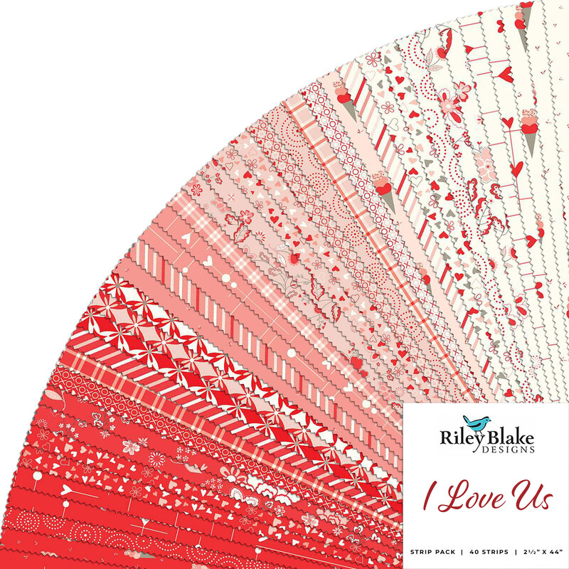 collage of all fabrics included in I Love Us rolie poliecollage of all fabrics included in I Love Us collection in shades of cream, red, and pink