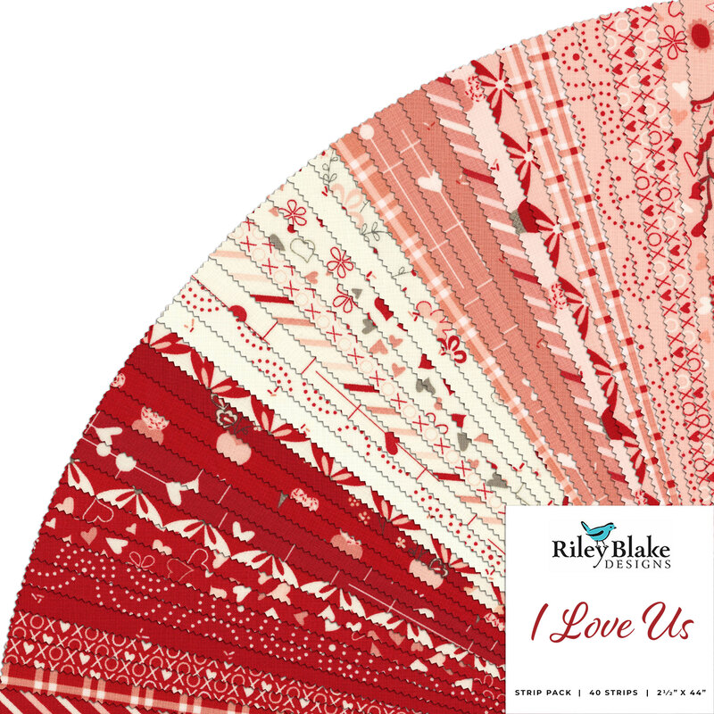 collage of all fabrics included in I Love Us rolie poliecollage of all fabrics included in I Love Us collection in shades of cream, red, and pink