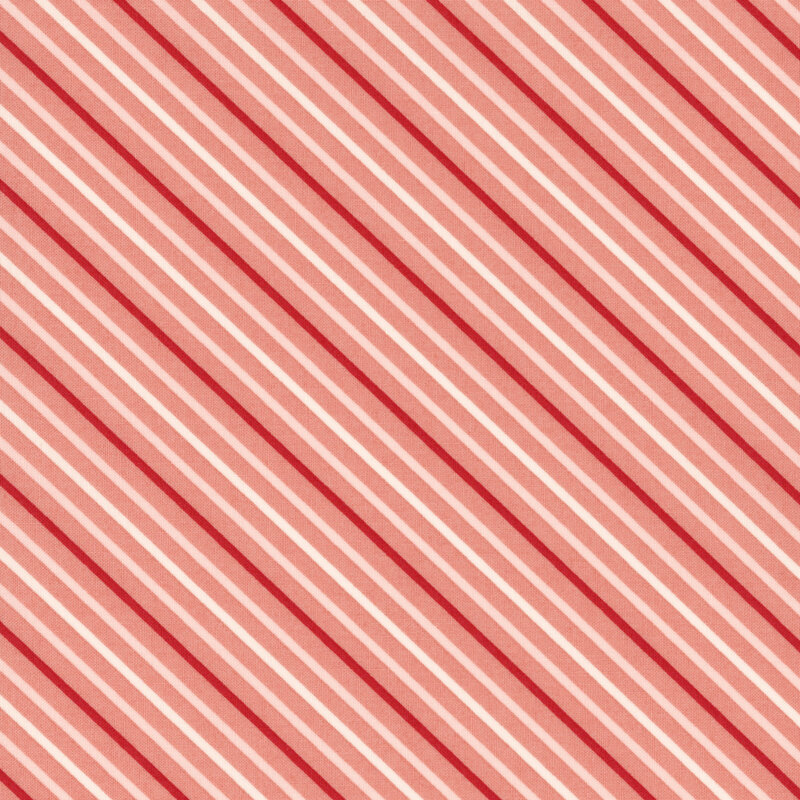fabric featuring cream, pink and red diagonal stripes