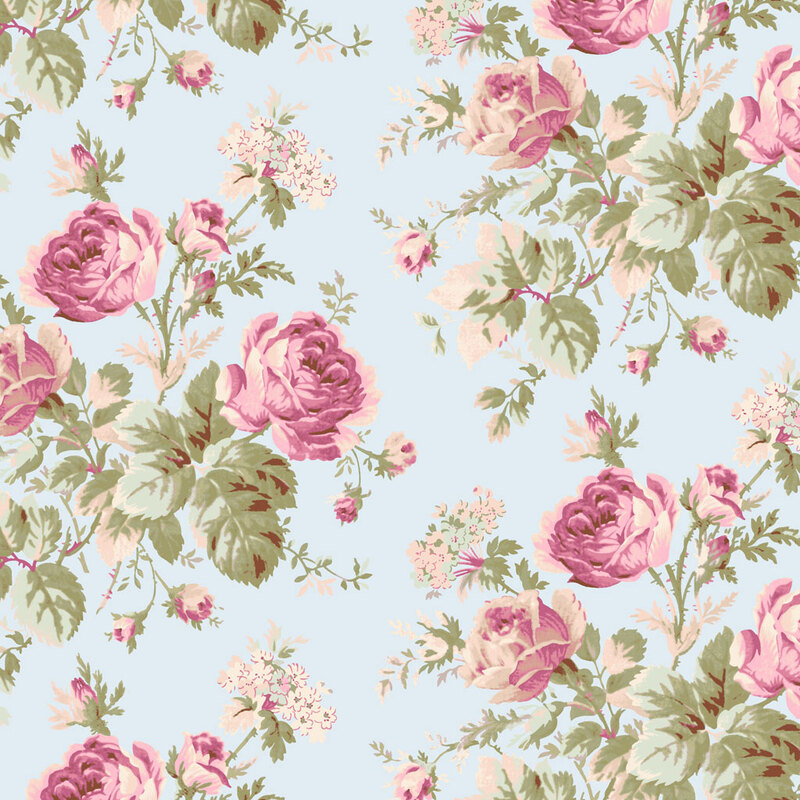 French Roses Y3978-97 Light Sky by Clothworks | Shabby Fabrics