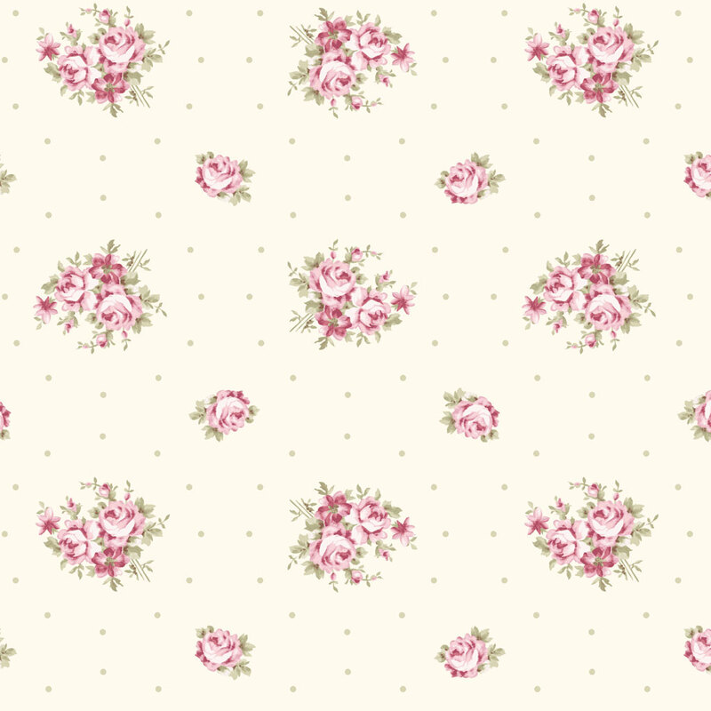 French Roses Y3981-2 Light Cream by Clothworks | Shabby Fabrics