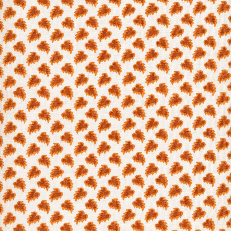 cream fabric with red and orange flairs of foliage alternating across it.