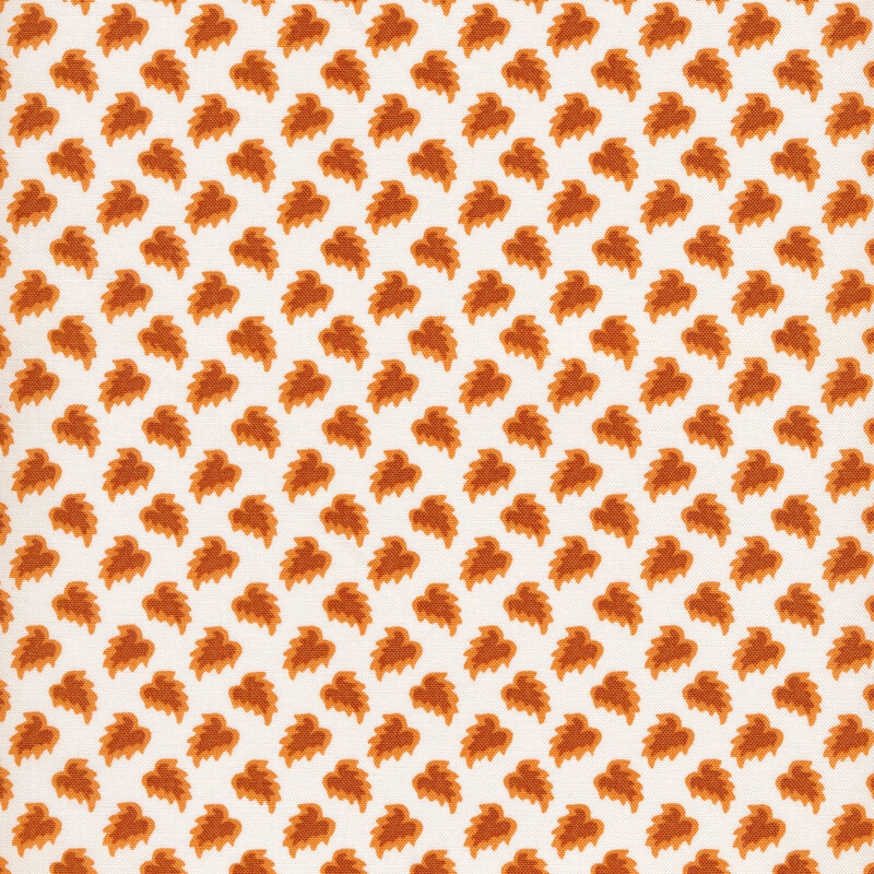 cream fabric with red and orange flairs of foliage alternating across it.