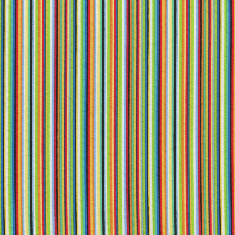 Multi colored fabric with small stripes in a variety of fun colors