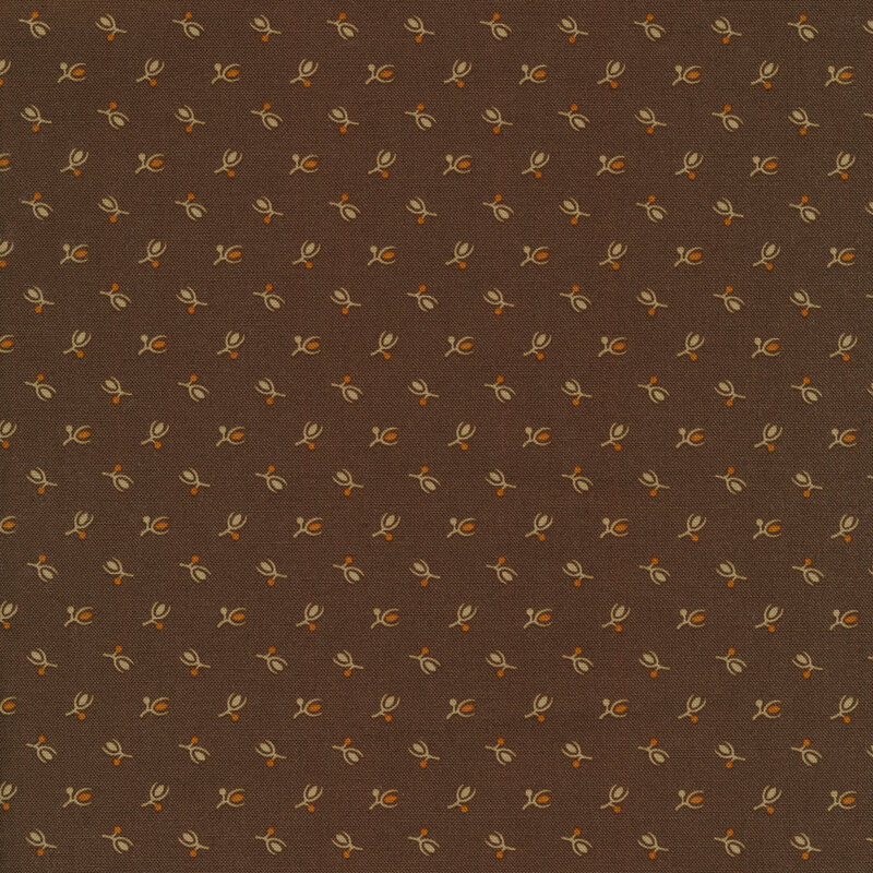 Scan of fabric featuring tiny cream-and-orange flower buds scattered across it