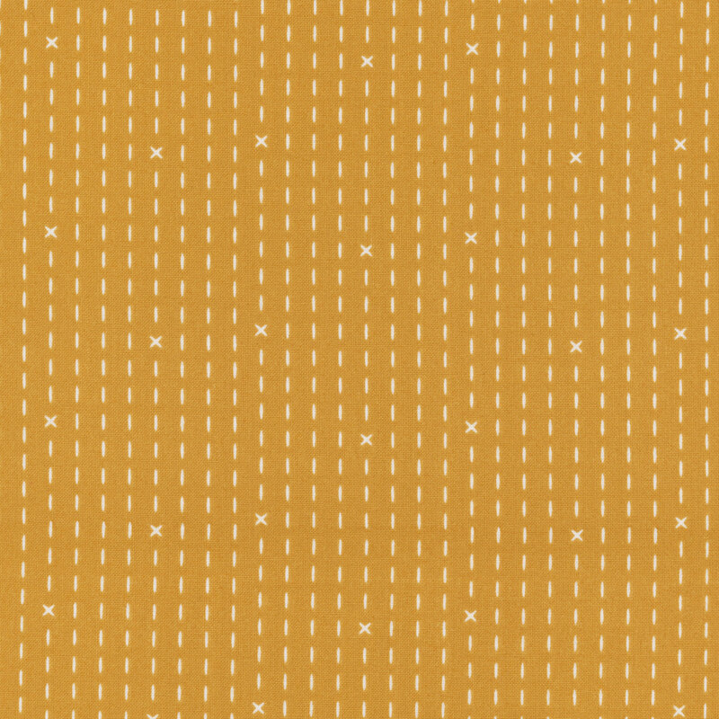 White dashed lines with crosses on a honey yellow background