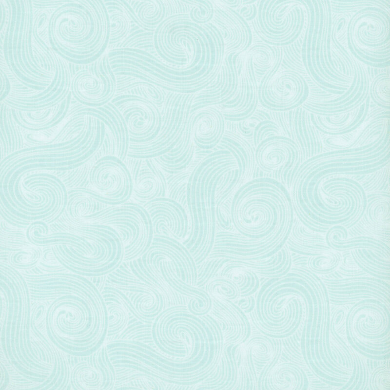 Tonal sky blue fabrics with light swirls on a dark background