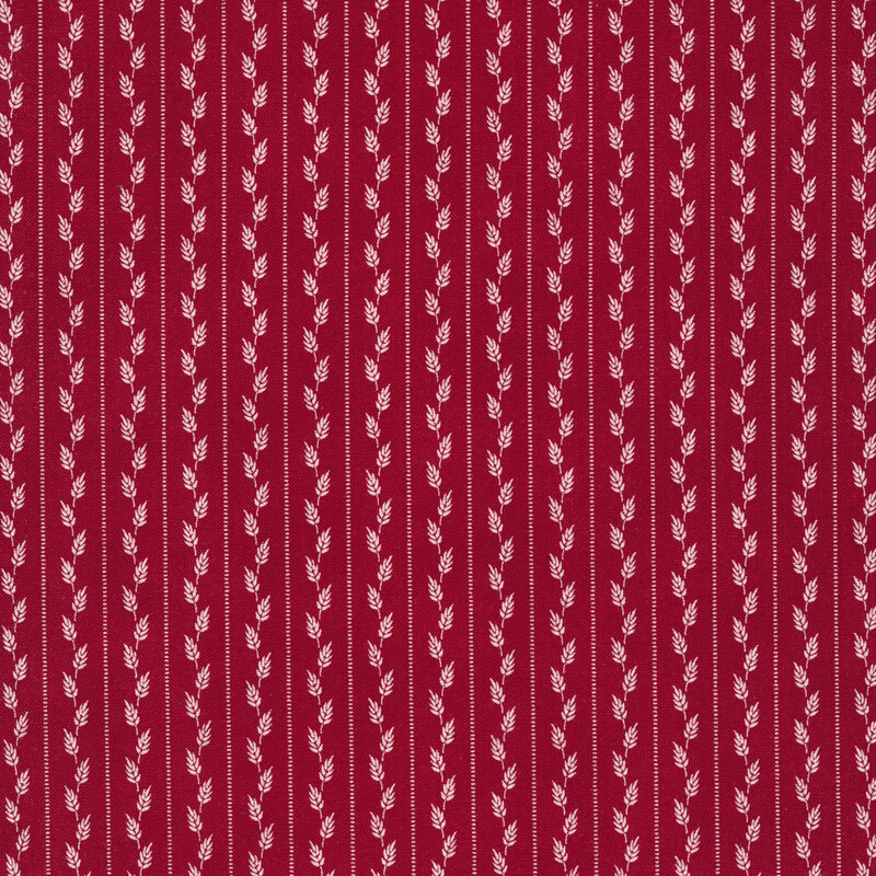 Red fabric with white vertical pinstripes and white ears of wheat between each stripe