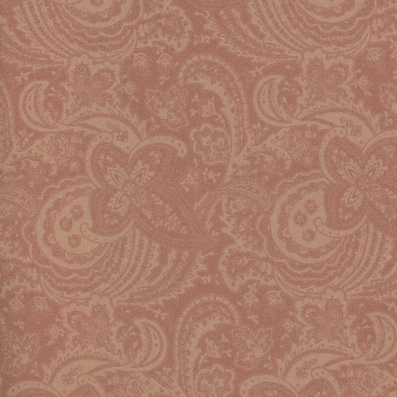 Tonal dusty pink fabric with bohemian style paisley and floral designs