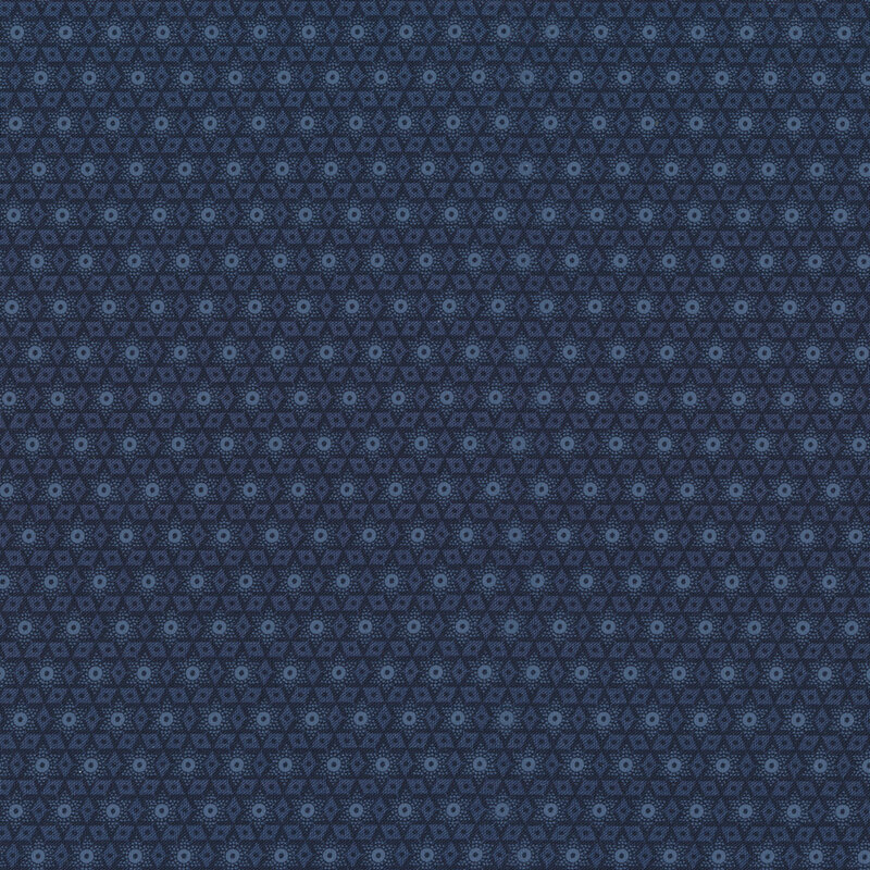 Fabric with pressed geometric six-pointed stars in tonal blue.