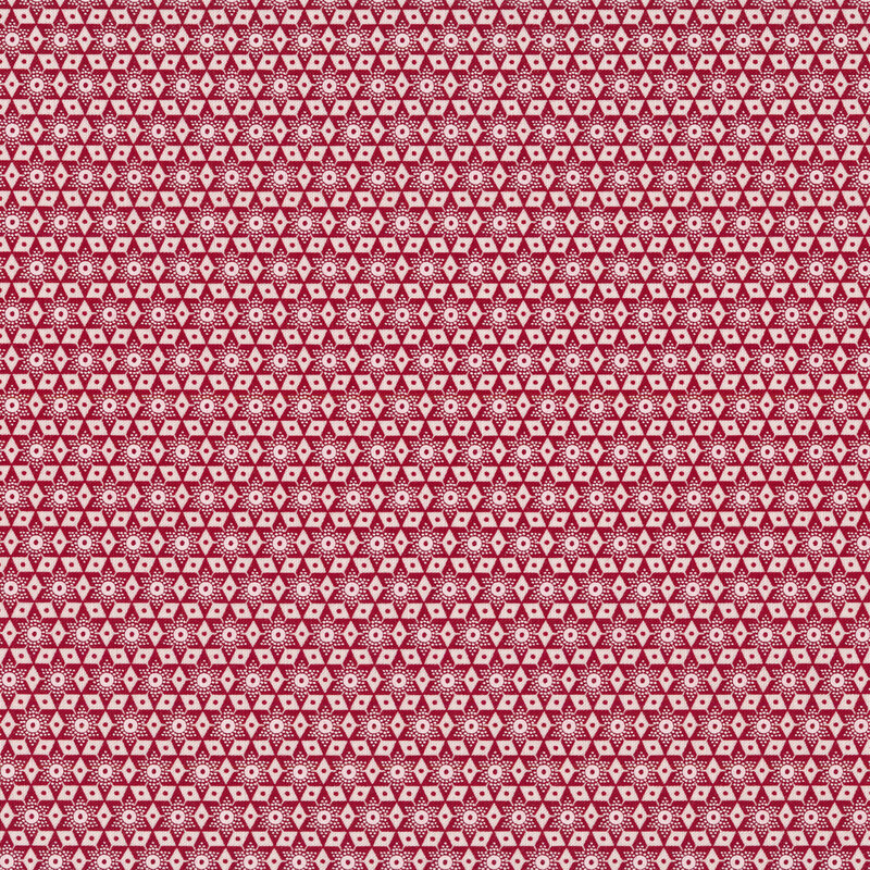 Fabric with pressed geometric six-pointed stars in red and white.