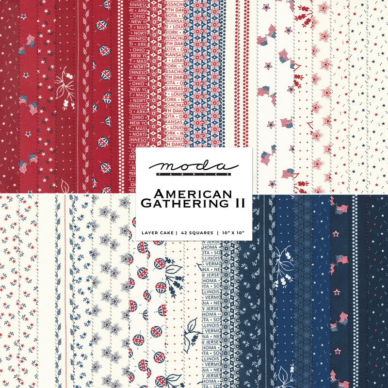 collage image of fabrics included in the American Gathering II Collection