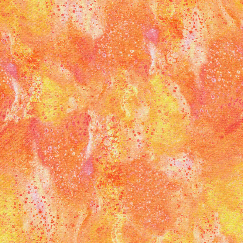 A mottled orange fabric with clusters of small bubbles all over