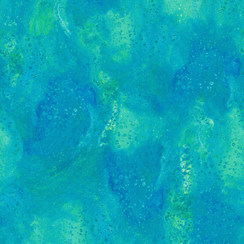 A mottled aqua blue fabric with clusters of small bubbles all over