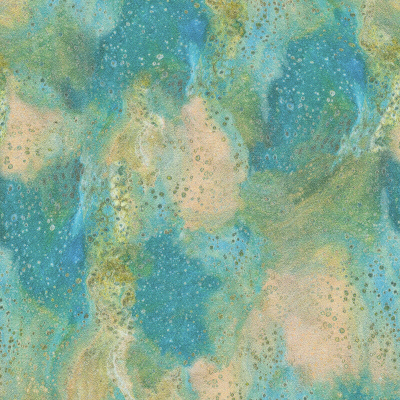 A mottled blue and beige fabric with clusters of small bubbles all over