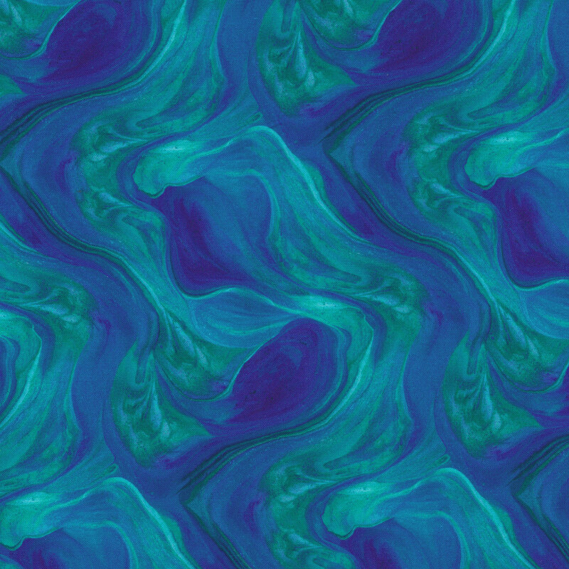 A marbled blue and teal lava-like fabric