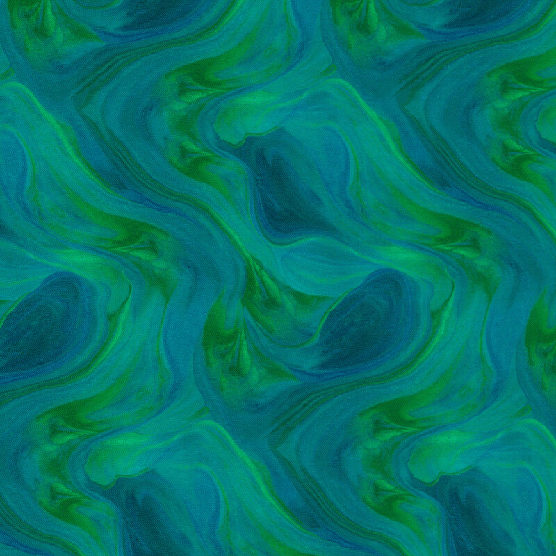 A marbled teal and green lava-like fabric