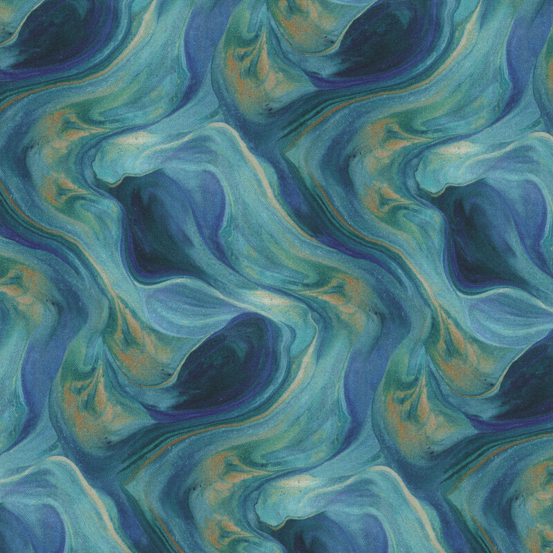 A marbled blue fabric with a lava-like design.