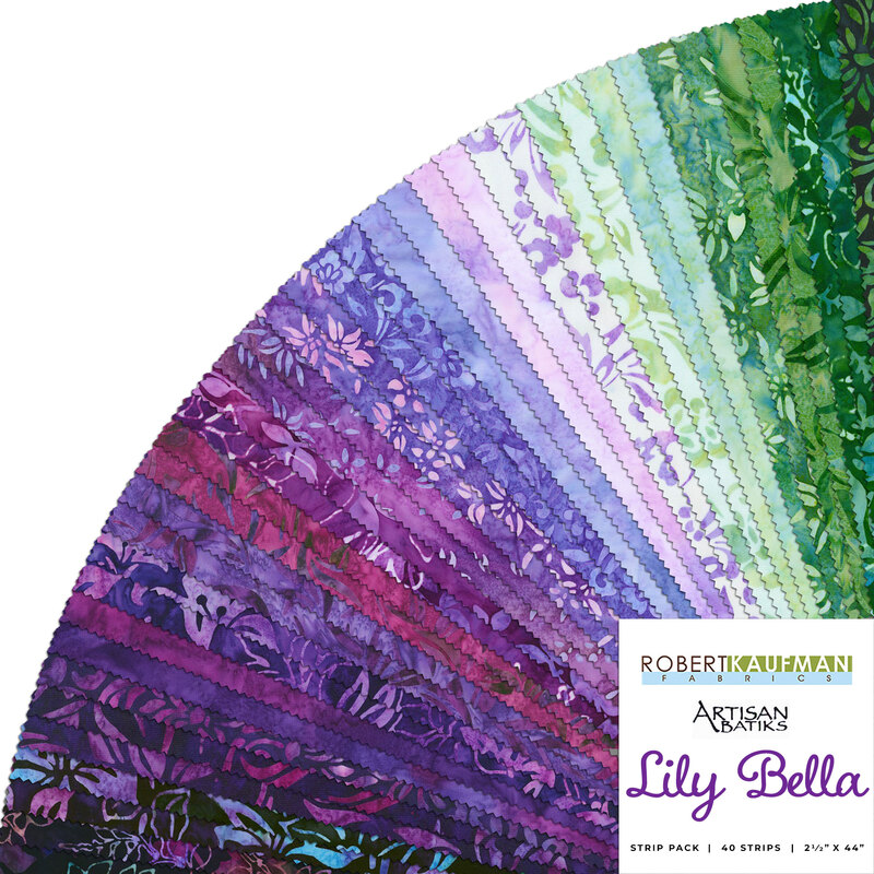 collage of all fabrics included in Lily Bella artisan batiks jelly rolls