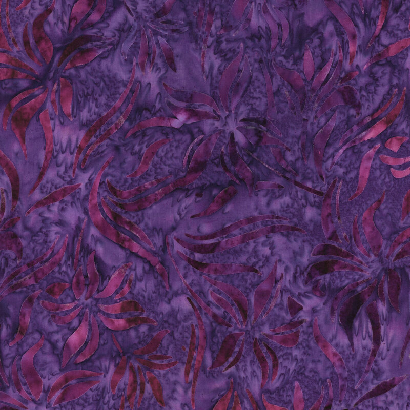 fabric featuring mottled flowers with a medium mottled purple background