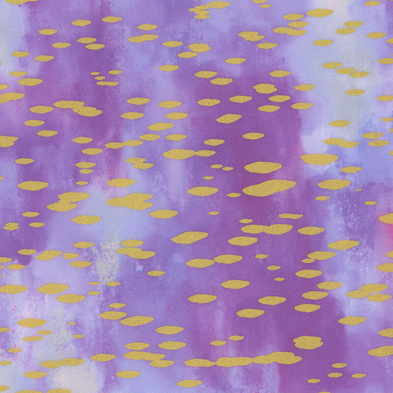 Purple fabric with light purple mottling throughout and gold metallic spotted accents all over