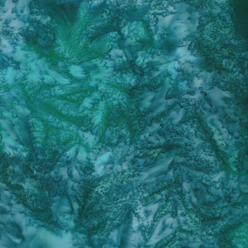 A marbled aqua fabric with teal and blue marbling throughout