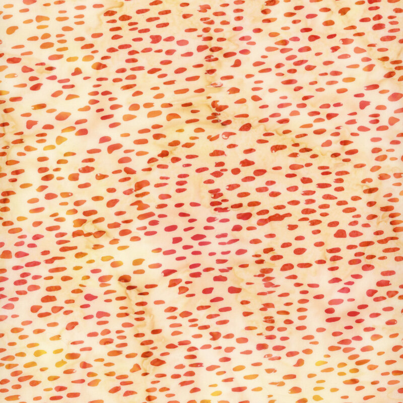 cream mottled fabric with abstract red dots all over