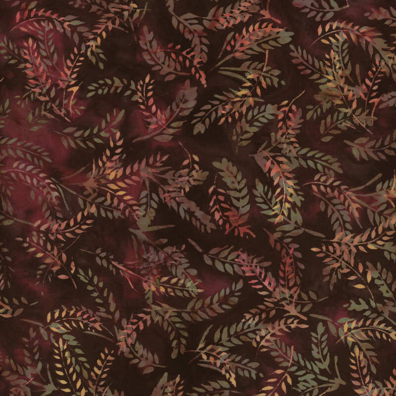 Deep wine red mottled background with sprigs of wheat in bluish grey and pinkish red