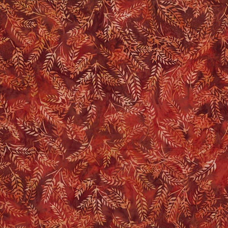 Sprigs of flaxen and light pink wheat over a mottled crimson background