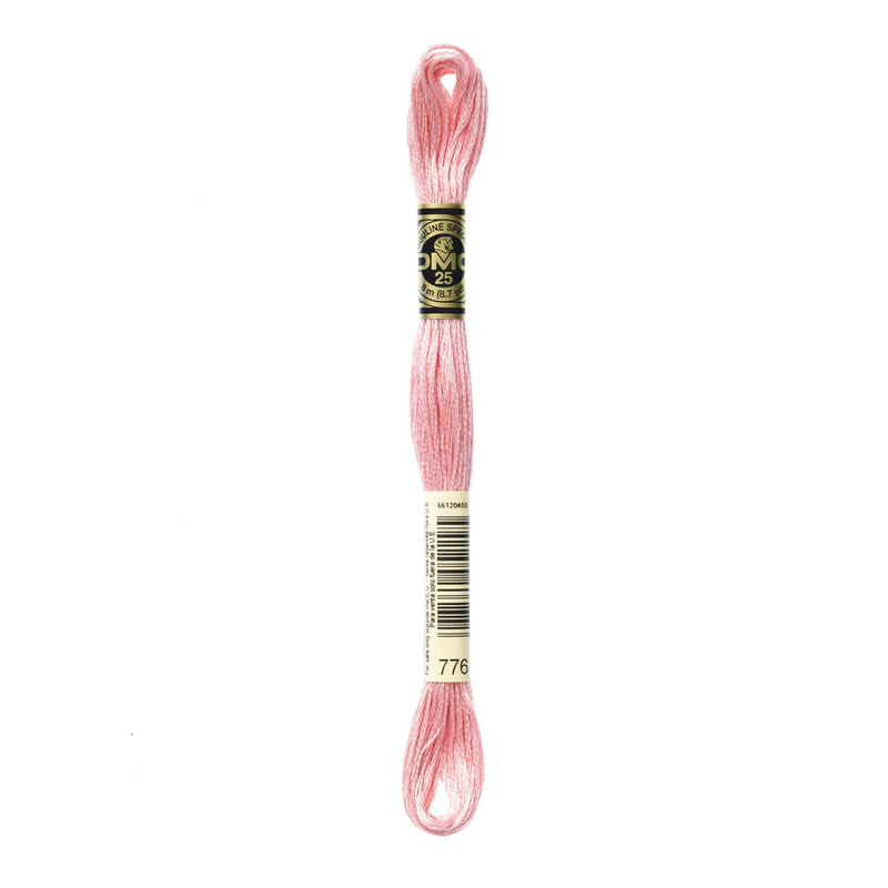 A skein of DMC 776 Pink 6 strand embroidery floss
