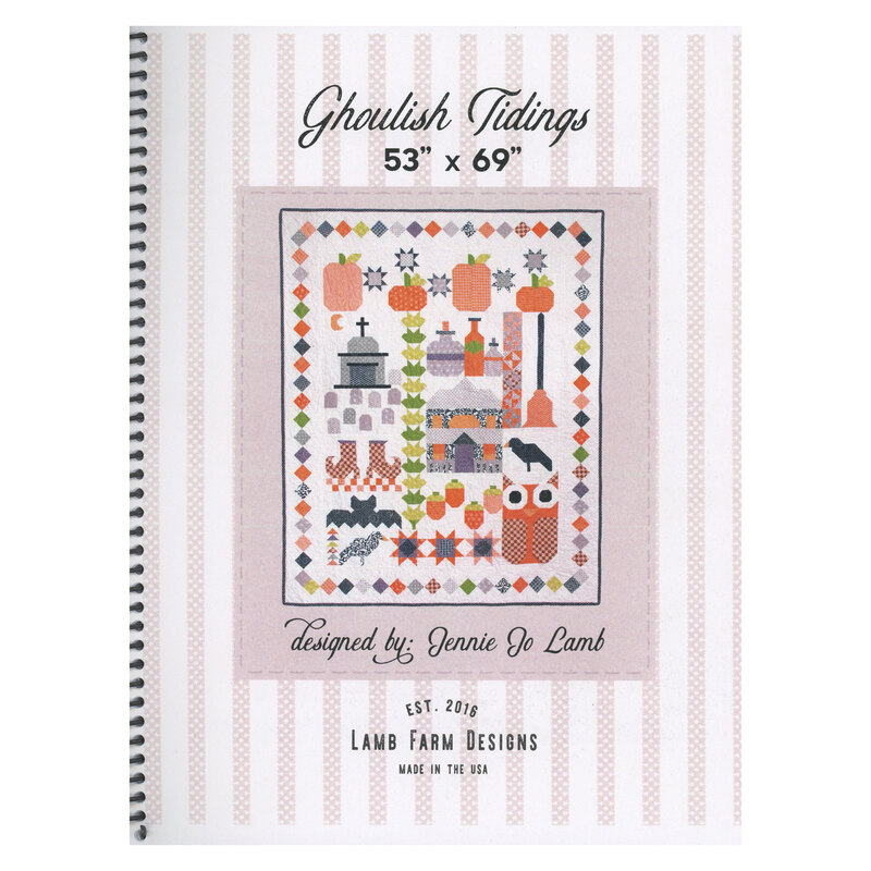 Front of the Ghoulish Tidings pattern book with a design for the quilt on the front 