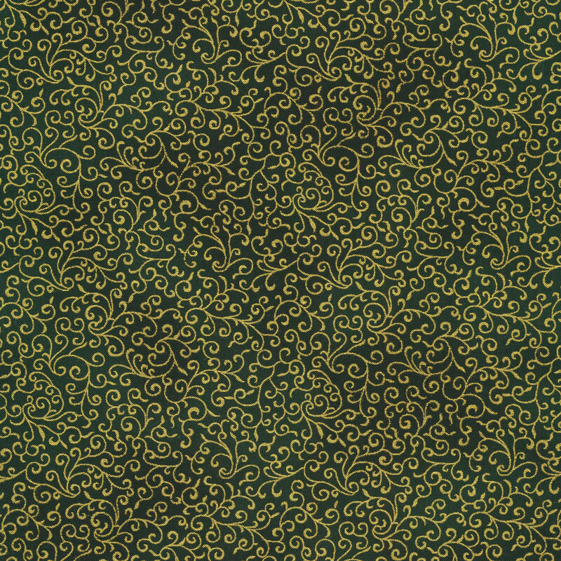 A mottled hunter green background with swirling gold metallic accents all over