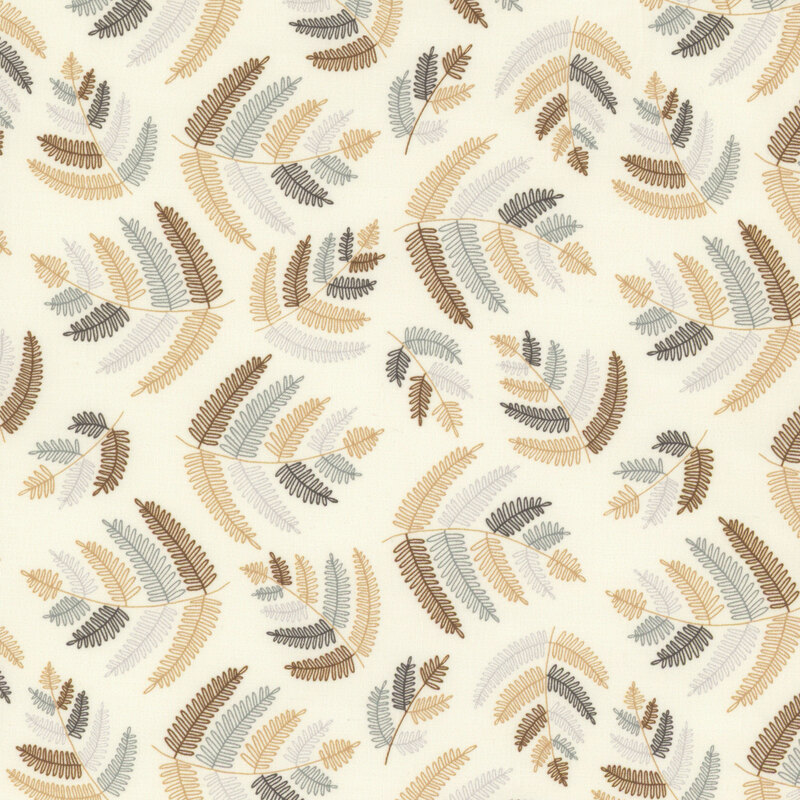 A light cream fabric with tossed illustrated fern leaves