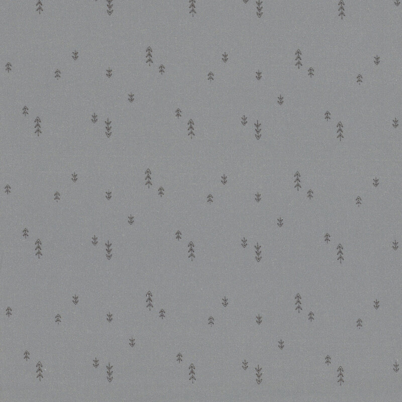 A medium gray fabric with sparse illustrated little trees