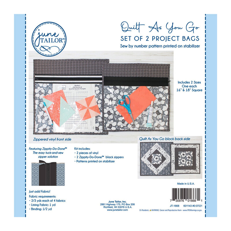 image of front side of project bag kit showing a finished project with a black zipper