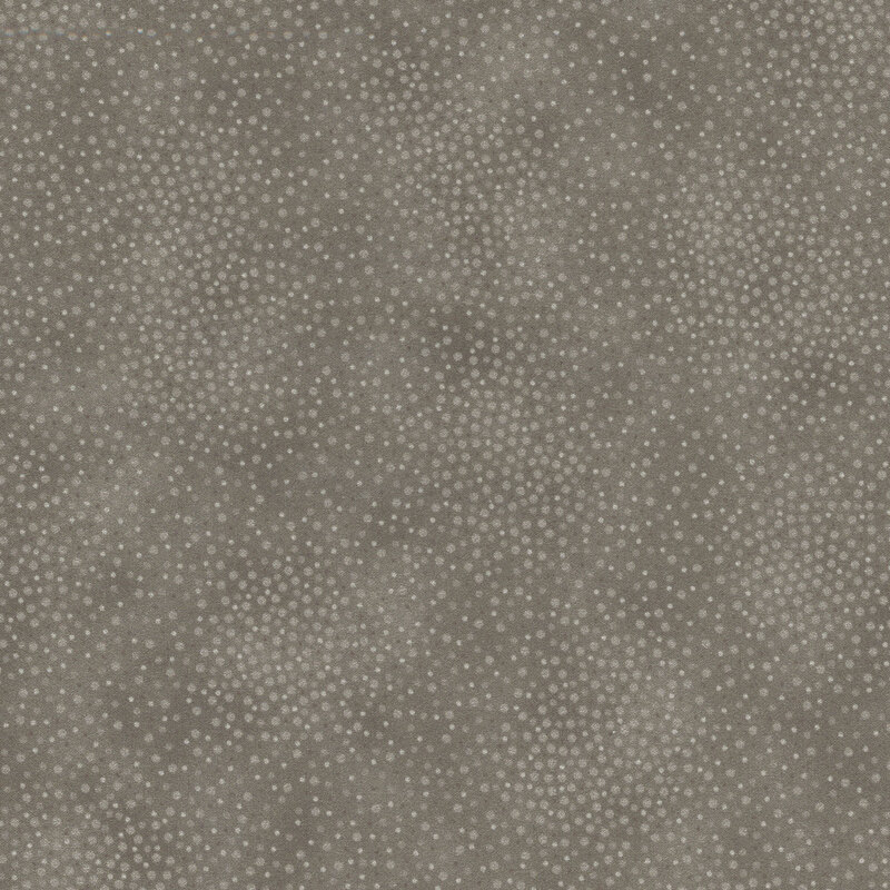 Gray tonal fabric with meandering dots and spots all over a mottled background