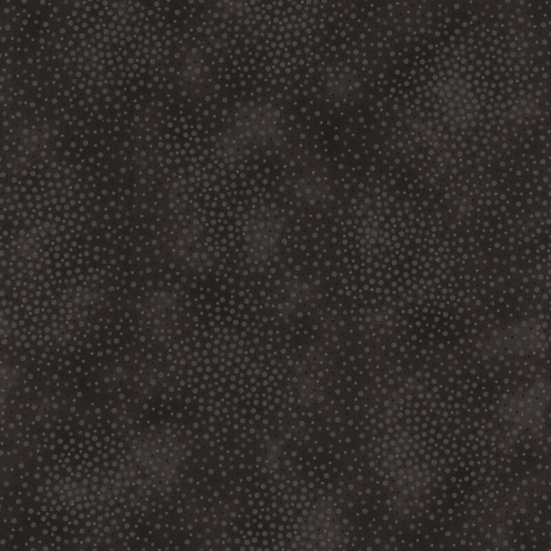 Charcoal tonal fabric with meandering dots and spots all over a mottled background