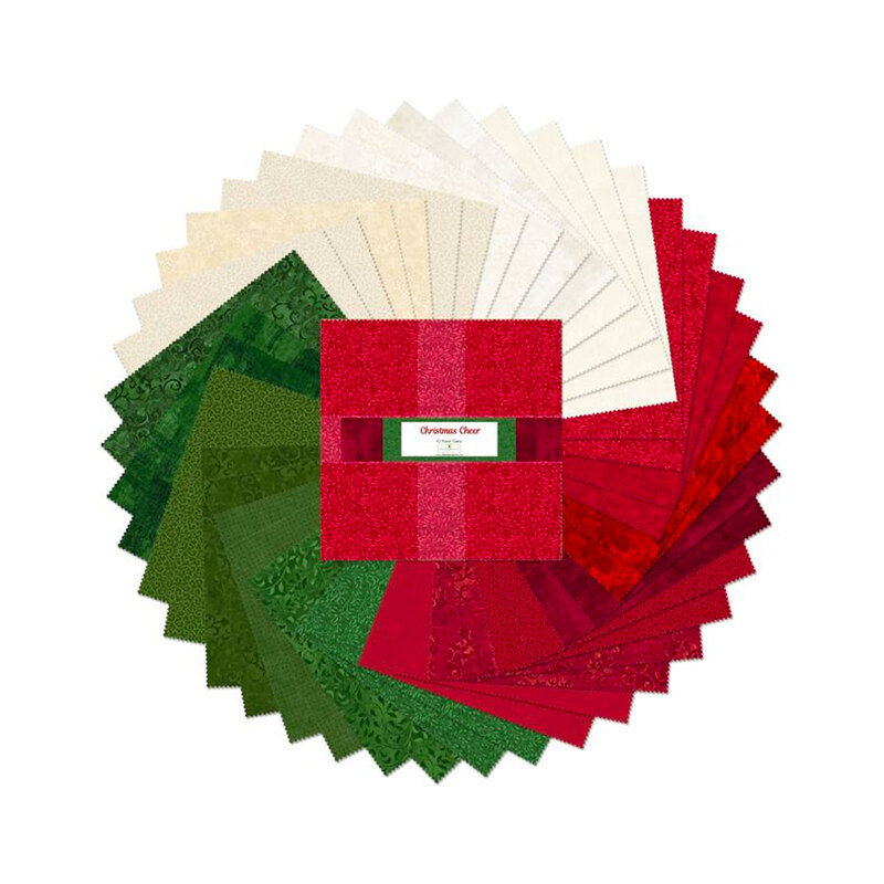 collage of all fabrics included in Christmas Cheer Layer Cake