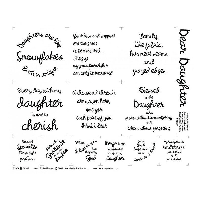 white fabric panel with endearing phrases about daughters in it