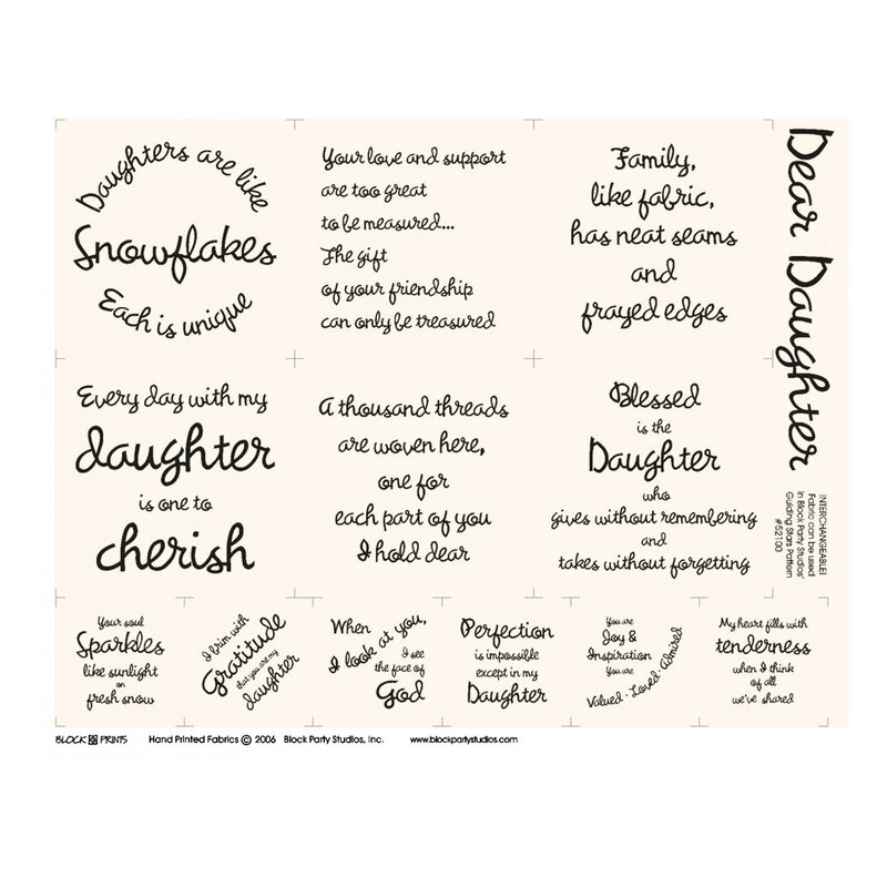 beige fabric panel with endearing phrases about daughters in it