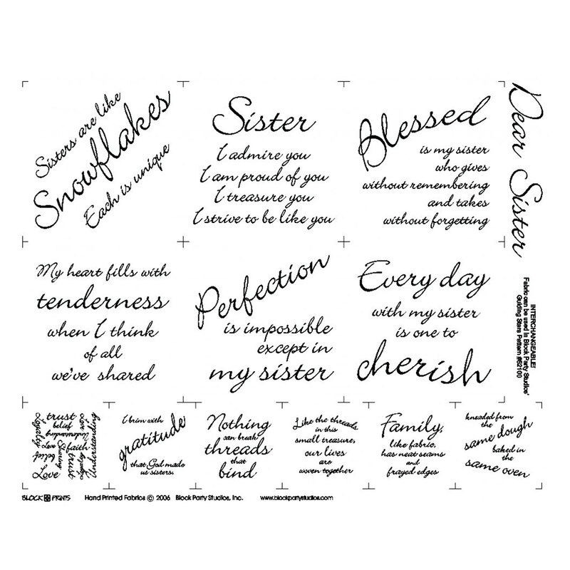 white fabric panel with grateful words related to sisters across it