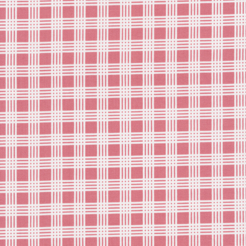Pink fabric with white plaid stripes
