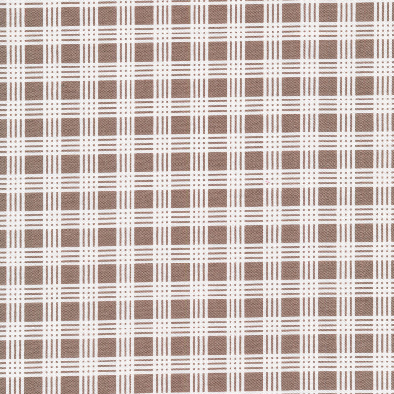 Brown fabric with white plaid stripes