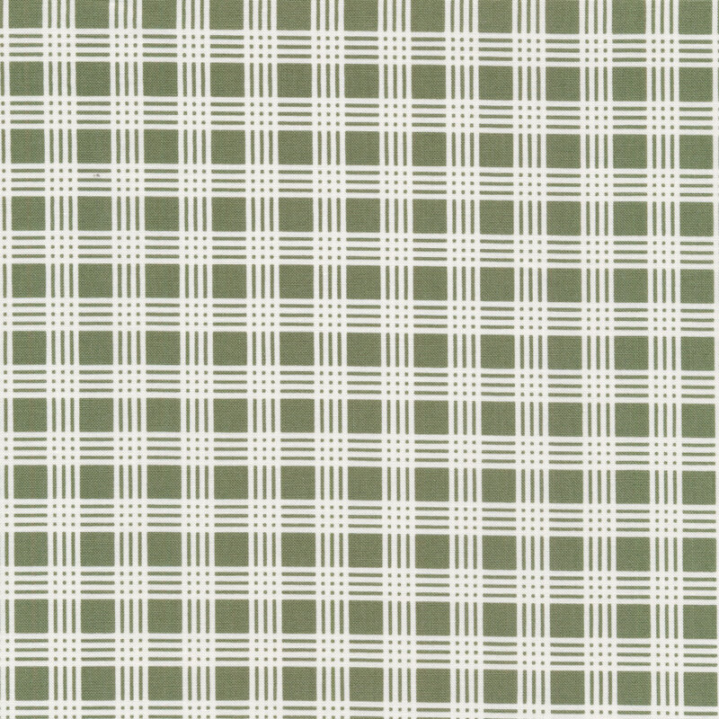 Green fabric with white plaid stripes