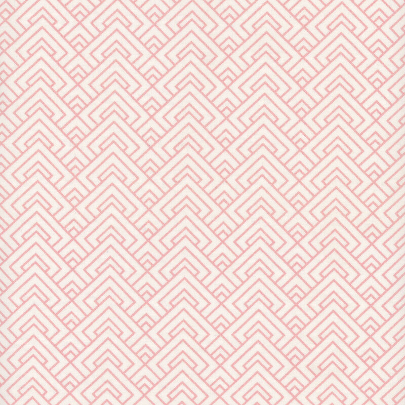 Off white fabric with pink geometric overlapping lines all over