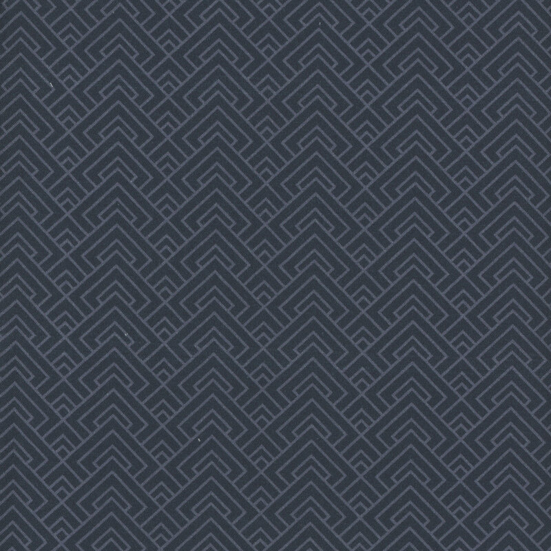 Navy fabric with pale gray geometric overlapping lines all over