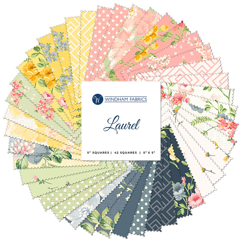 A circular collage of fanned fabrics included in the Laurel 5
