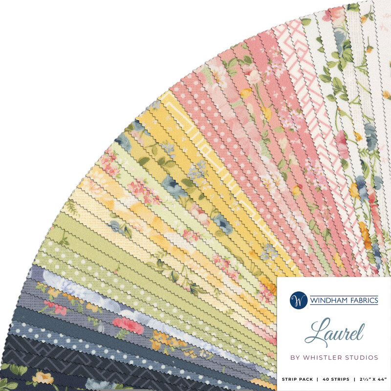A fanned collage of fabrics included in the Laurel 2-1/2