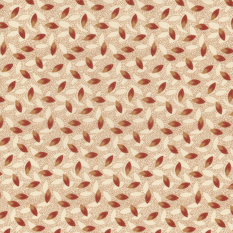 cream fabric with small dots and large orange tossed seeds all over